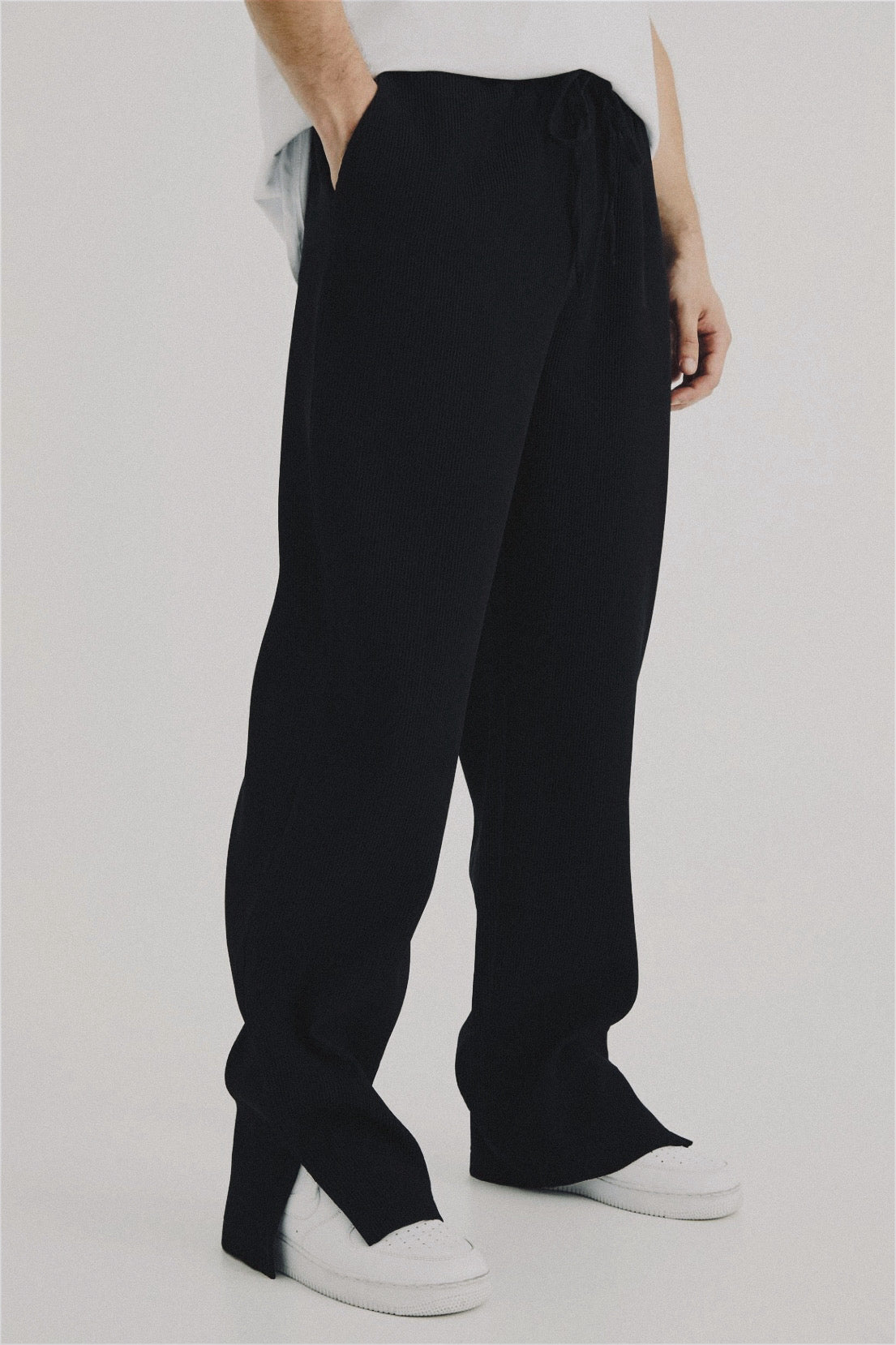 Split Black Pleated Trousers