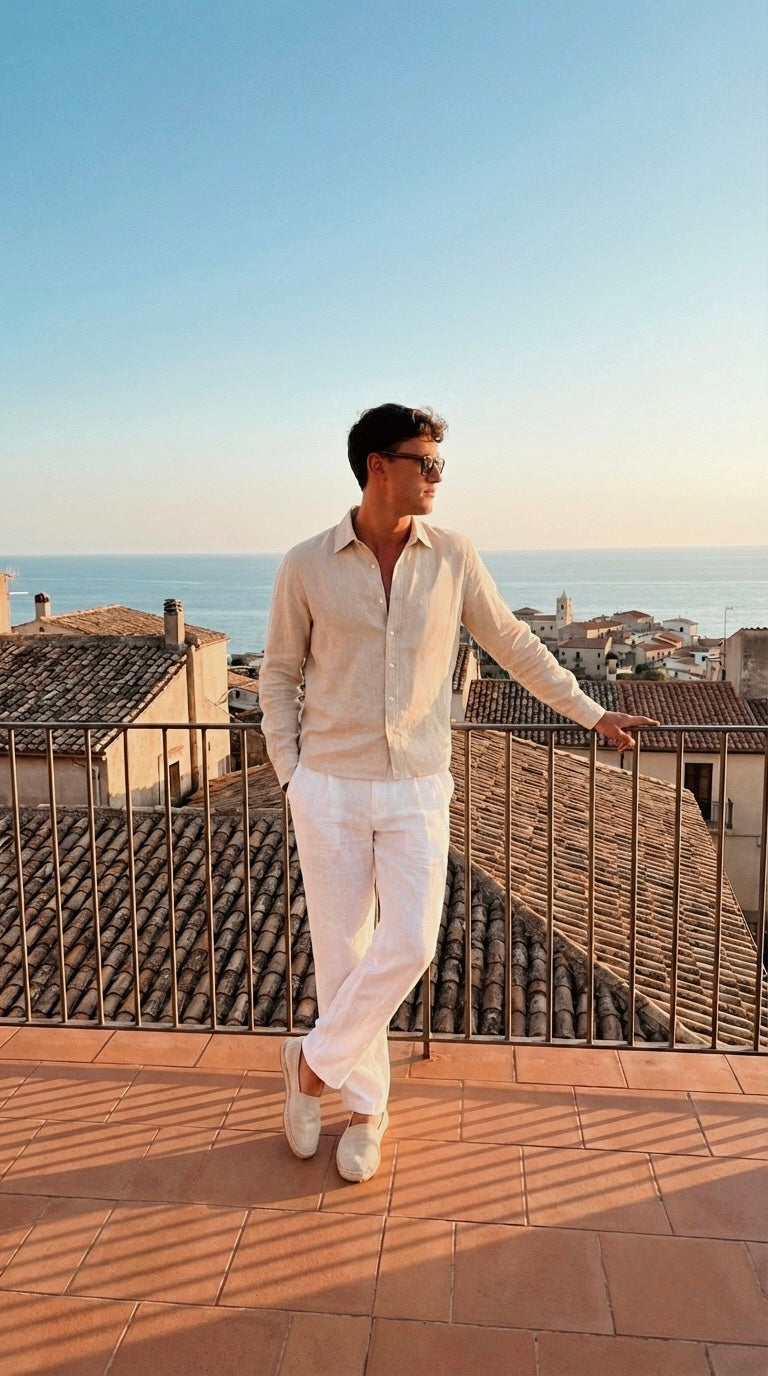 Riviera Linen Style Long Sleeve Beige Shirt