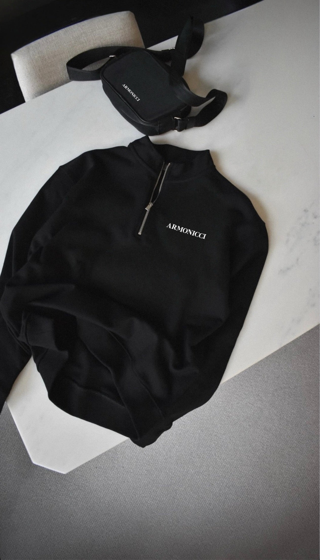 Heavyweight Jet Black Quarter Zip Sweatshirt