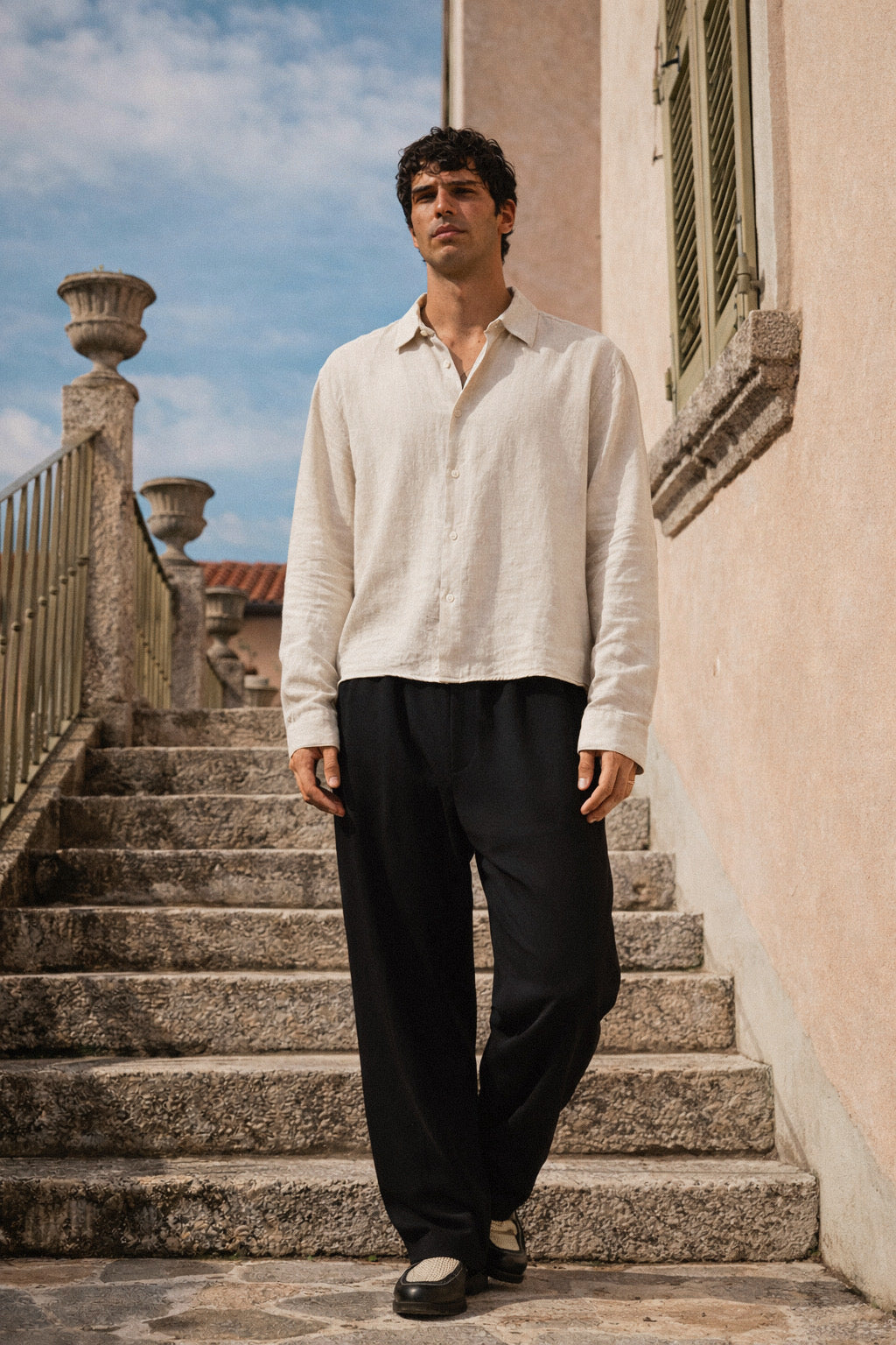 Riviera Linen Style Long Sleeve Beige Shirt