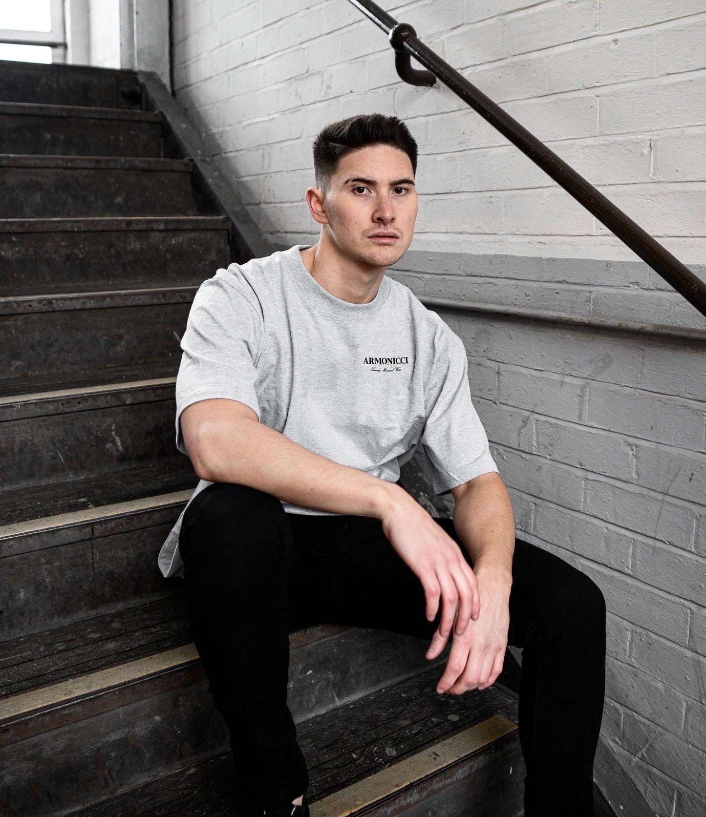 Oversized Marl Grey Chest Logo T-Shirt
