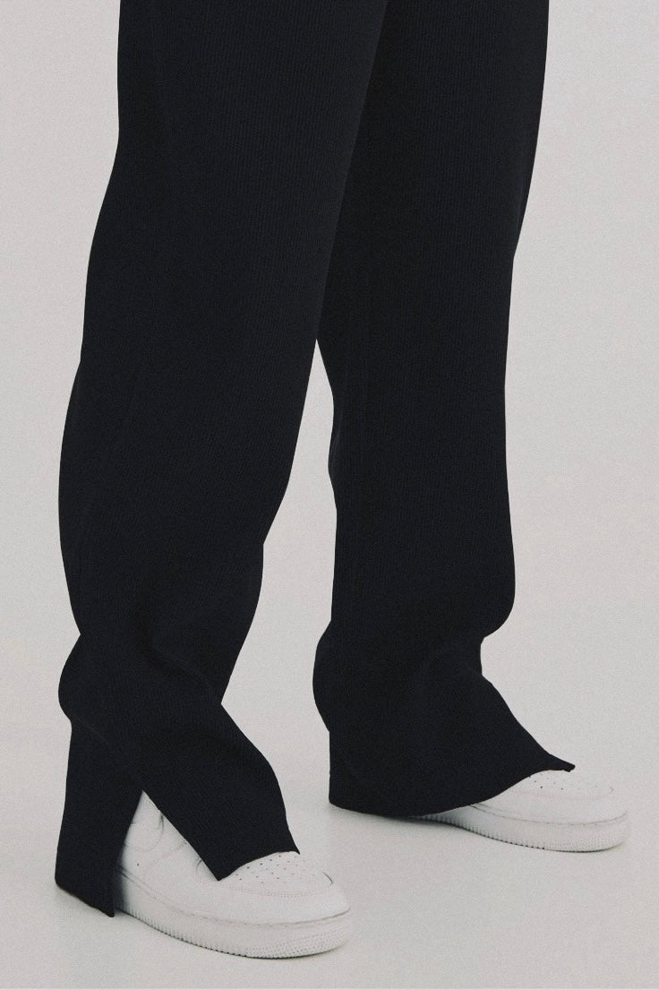Split Black Pleated Trousers