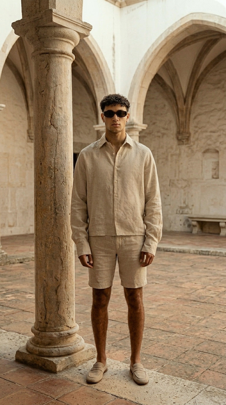 Riviera Linen Style Long Sleeve Beige Shirt