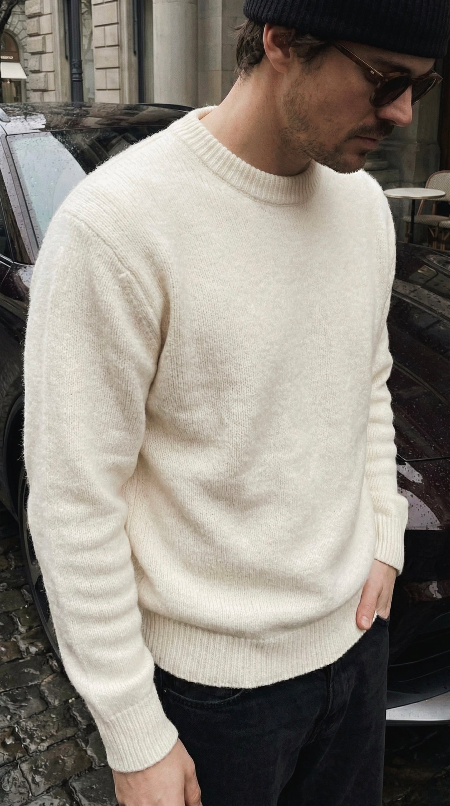 Oversized Minimal Cream Knit Sweater