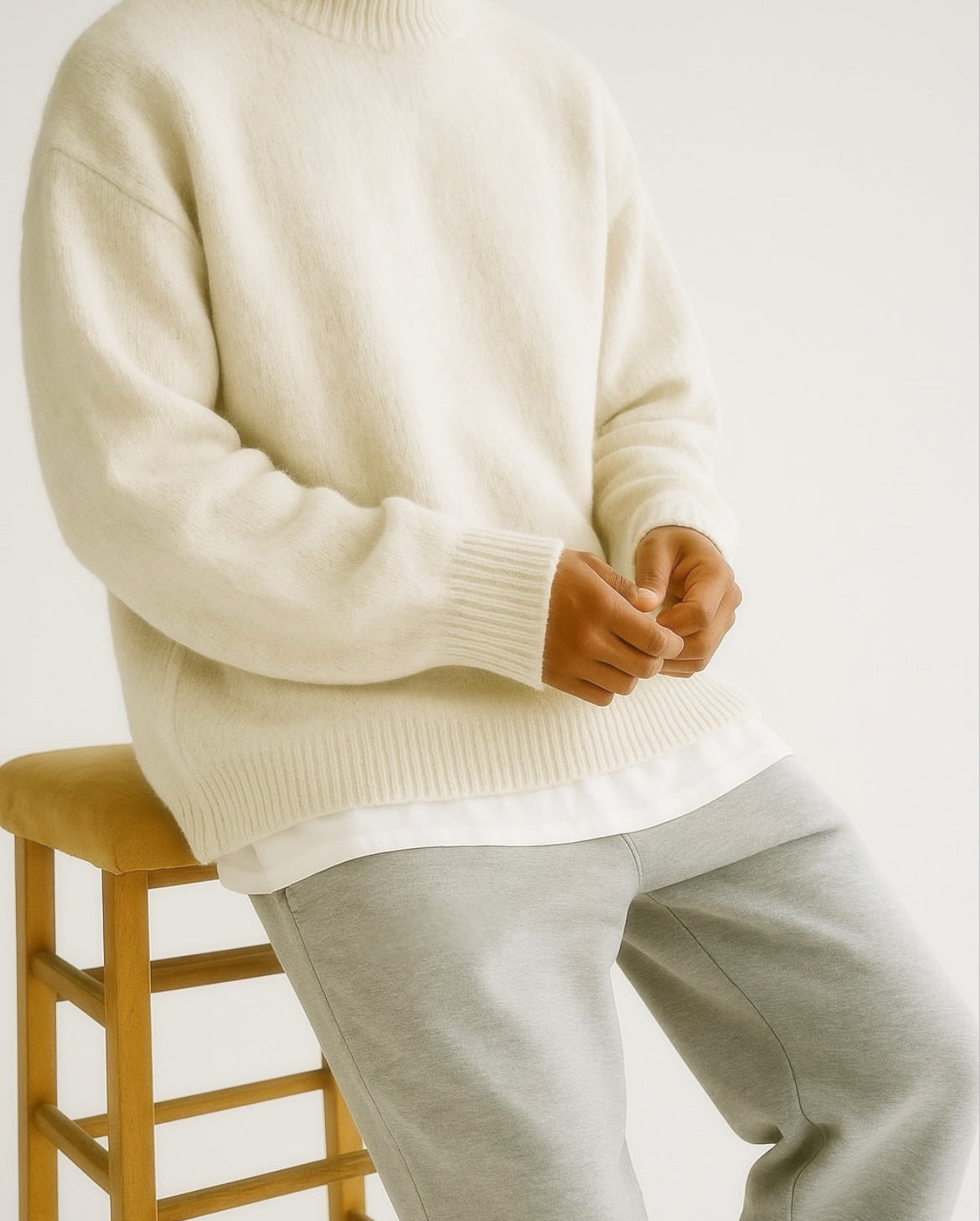 Oversized Minimal Cream Knit Sweater