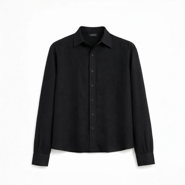 Riviera Linen Style Long Sleeve Black Shirt