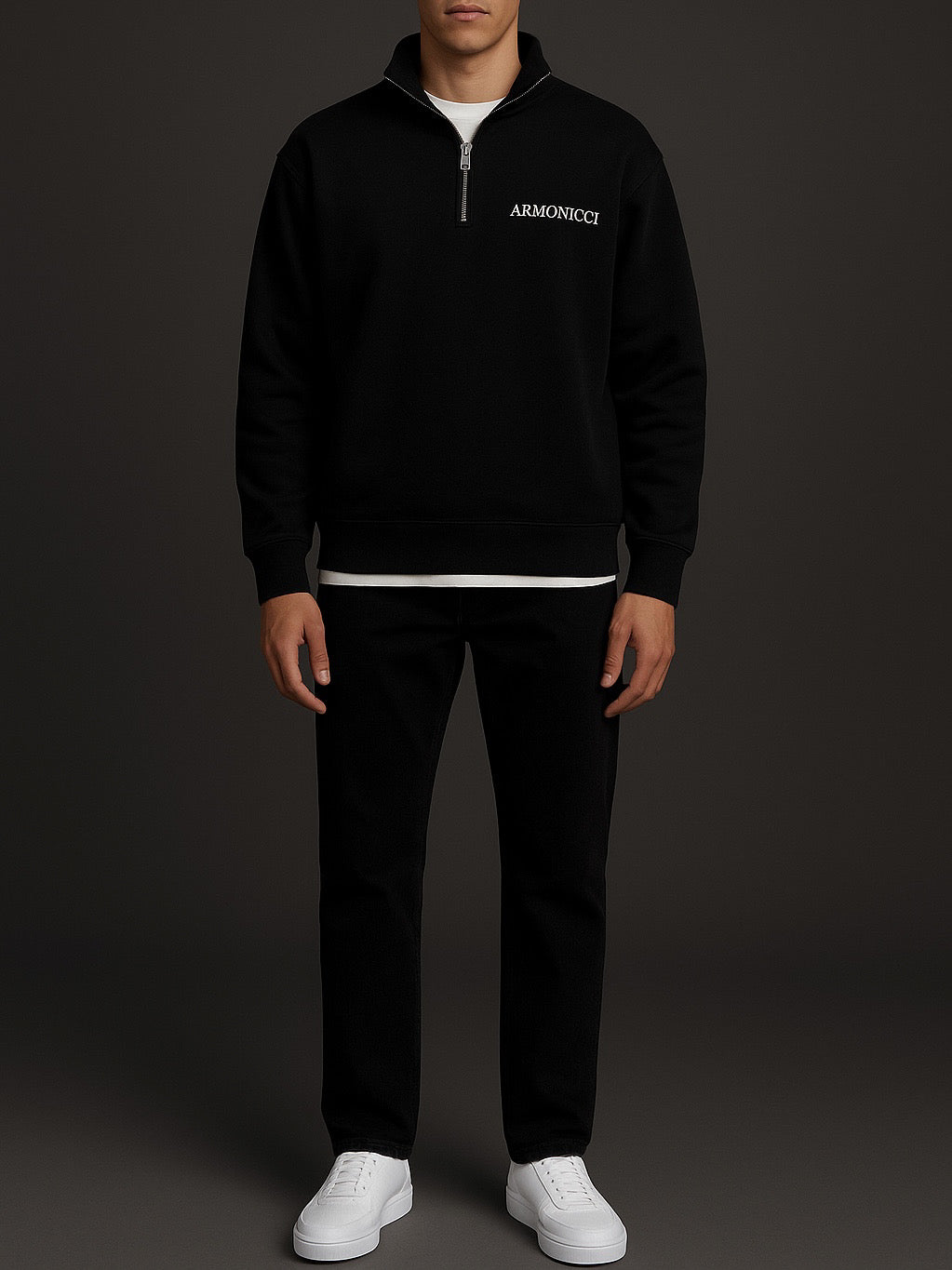 Heavyweight Jet Black Quarter Zip Sweatshirt