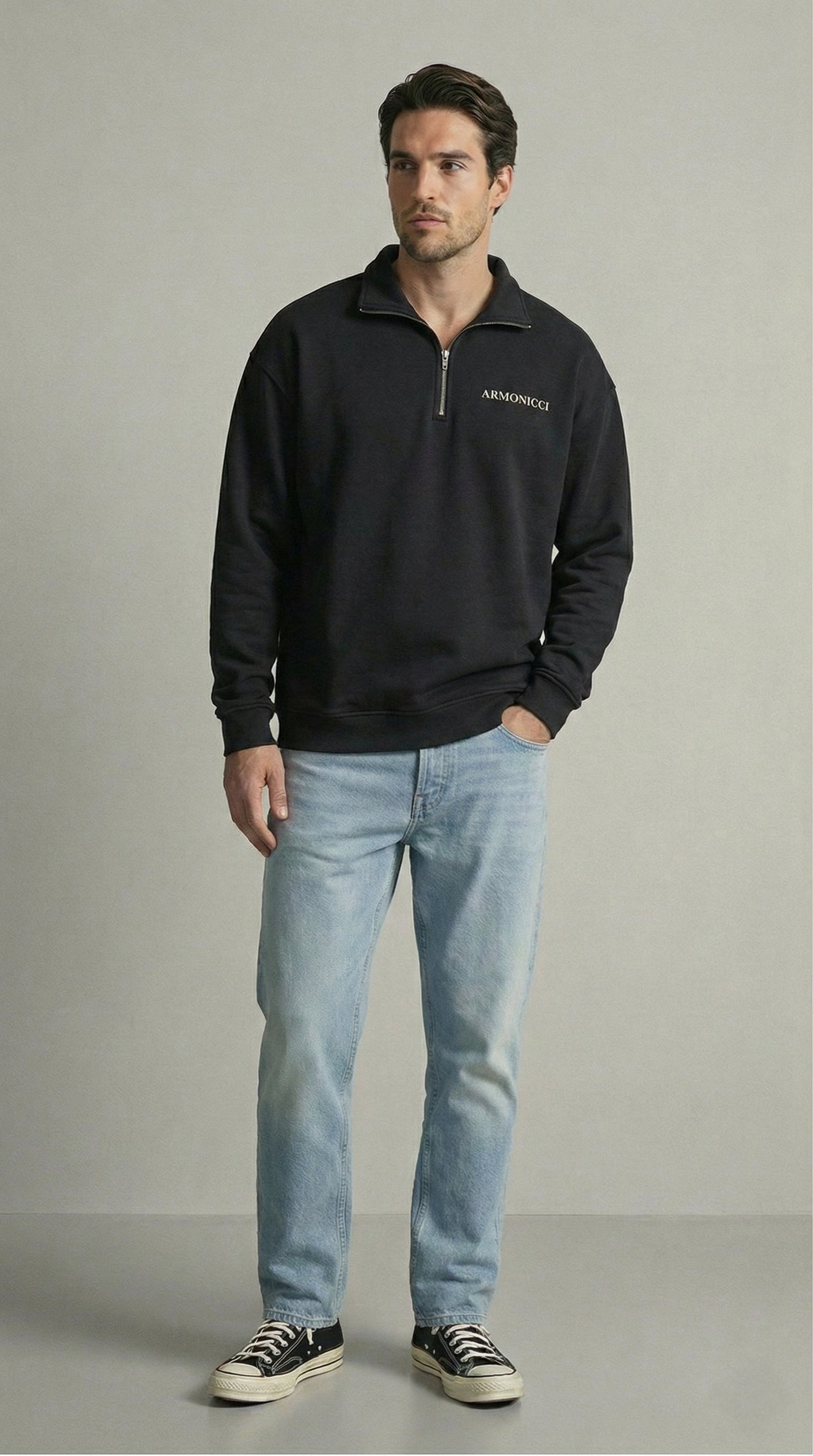 Heavyweight Jet Black Original Quarter Zip Sweatshirt